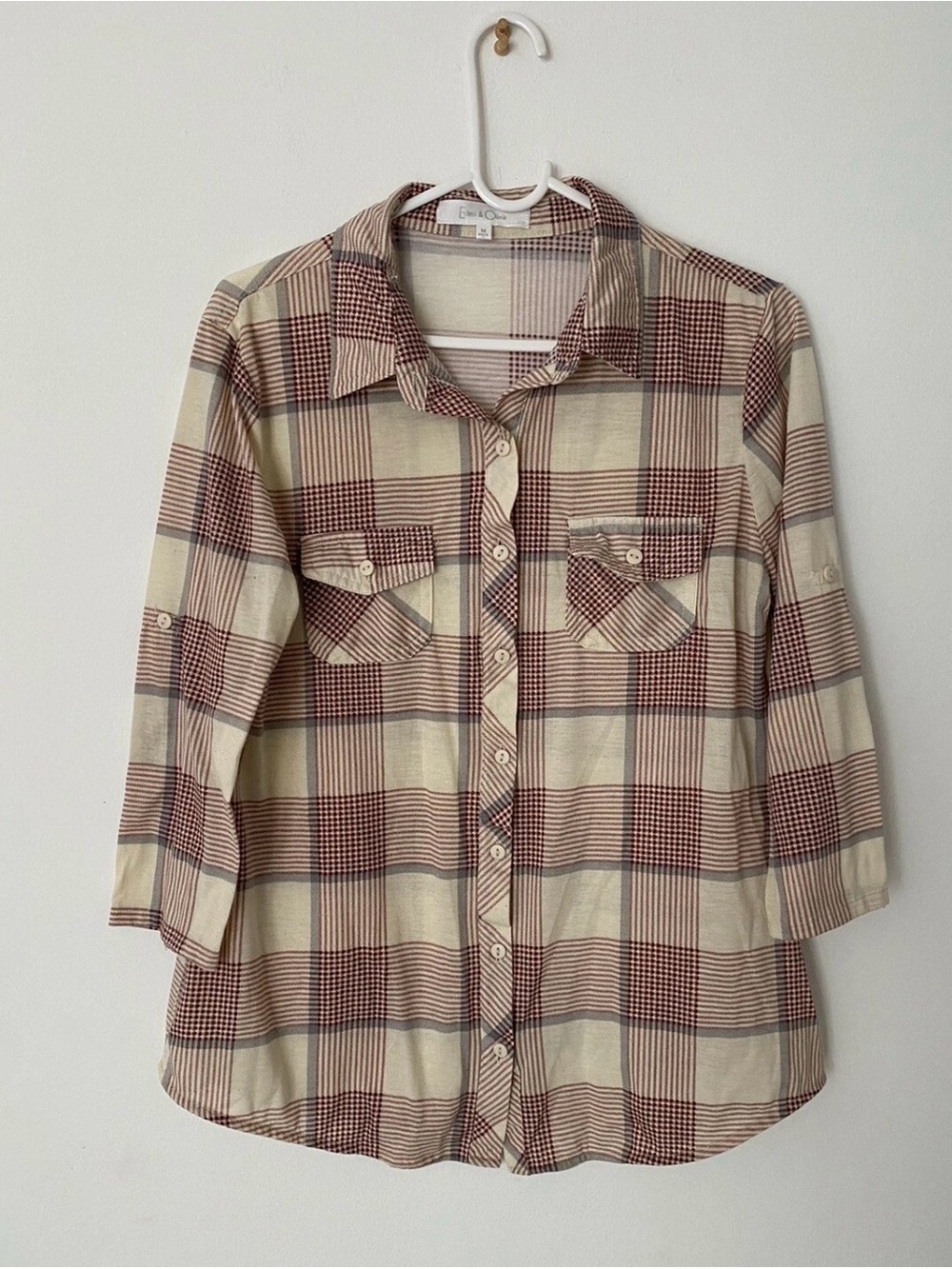 Eden & Olivia Cream and Brown Plaid Button-Down Shirt